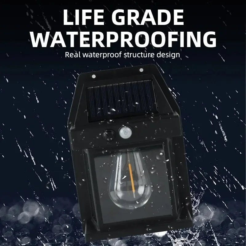 Outdoor Motion Sensor Solar Wall Light – Tungsten Filament Waterproof Lamp