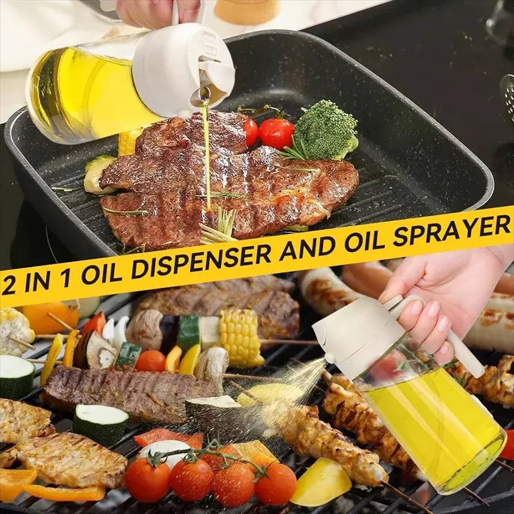 2 in 1 Oil Sprayer and Dispenser Bottle – Glass Oil Kettle for Cooking
